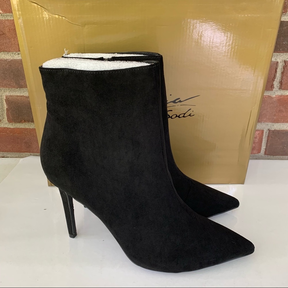 Thalia Sodi Womens Rylie Black Fabric High Heel Pointed Toe Ankle Boots US 9.5 M